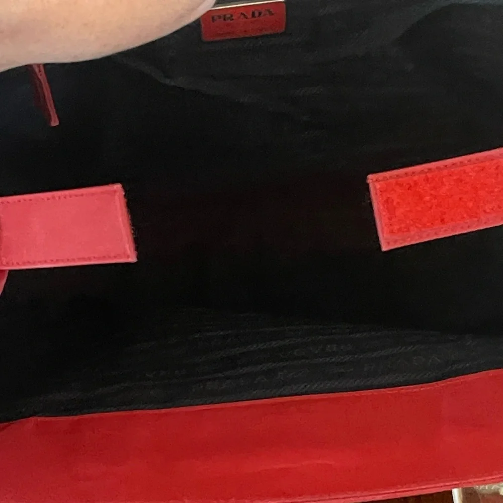 Prada Tesseto Nylon Triangle Red Tote with Transparent Handles